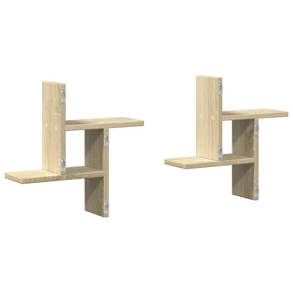 Floating Wall Shelves Engineered Wood Brown 38x12x38 cm Set of 2 Storage Display Organiser Sonoma Oak
