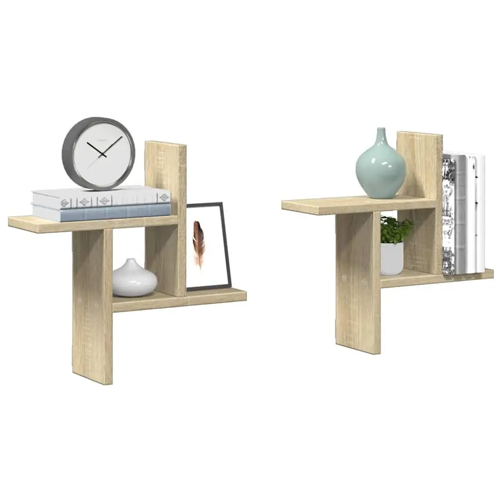 Floating Wall Shelves Engineered Wood Brown 38x12x38 cm Set of 2 Storage Display Organiser Sonoma Oak