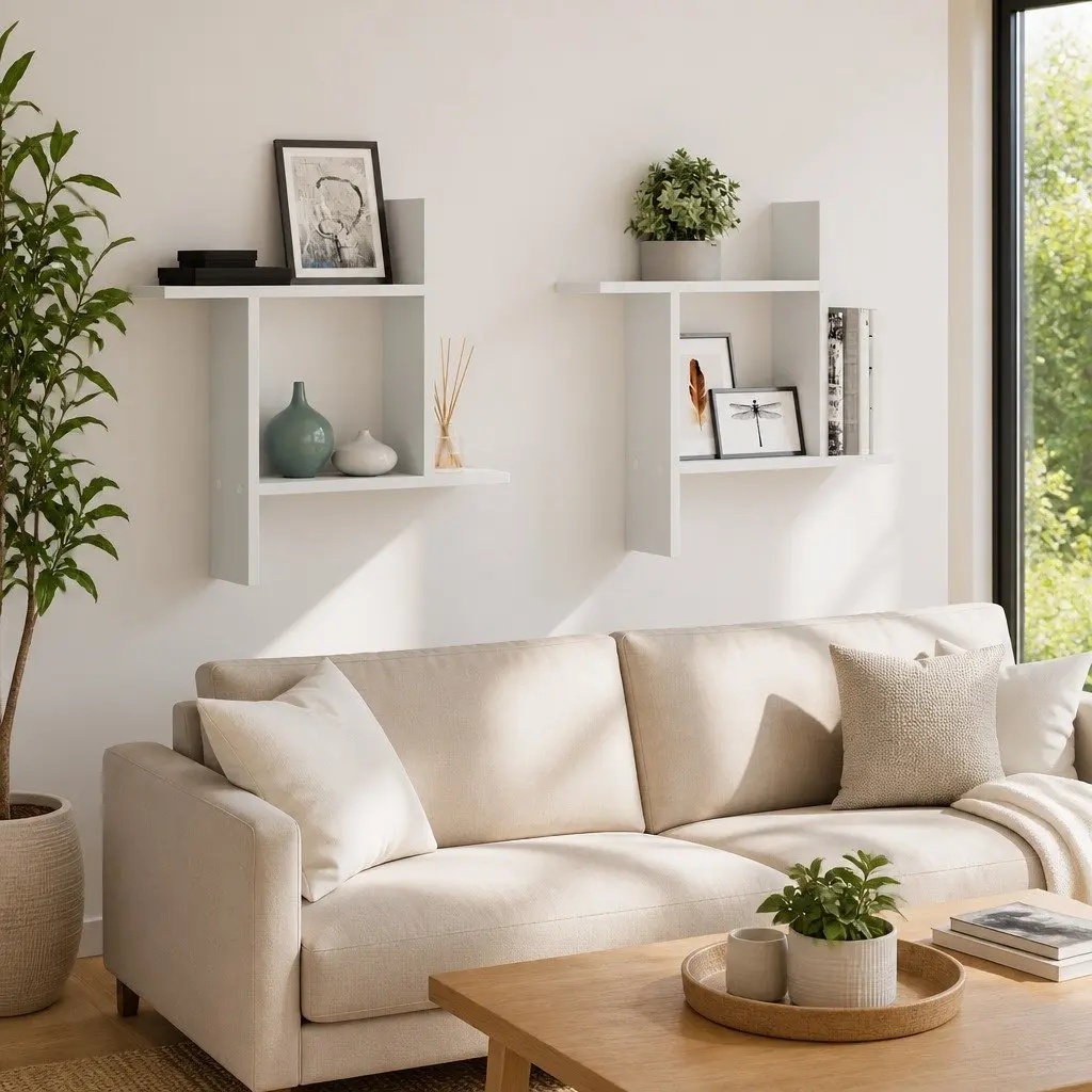 2 Piece Wall Shelves Floating Storage Display White Engineered Wood 50x12x50cm