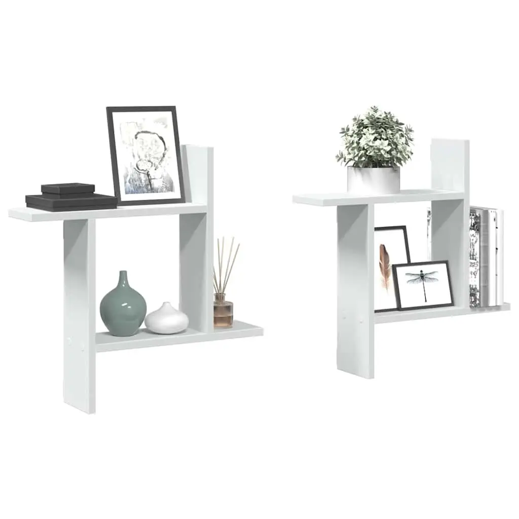 2 Piece Wall Shelves Floating Storage Display White Engineered Wood 50x12x50cm
