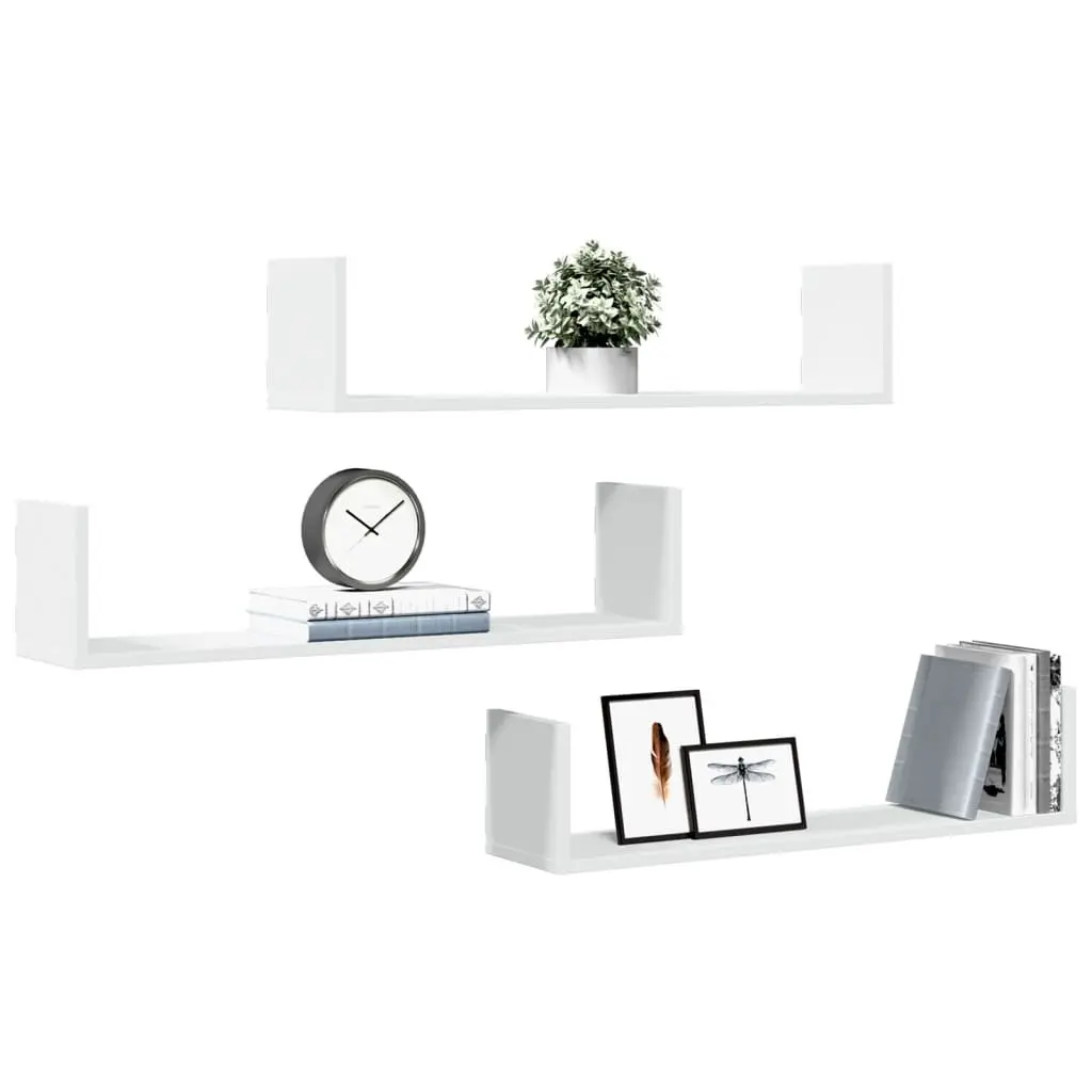 Floating Wall Shelves 3 Pieces Engineered Wood White 80x18x18cm Storage Display