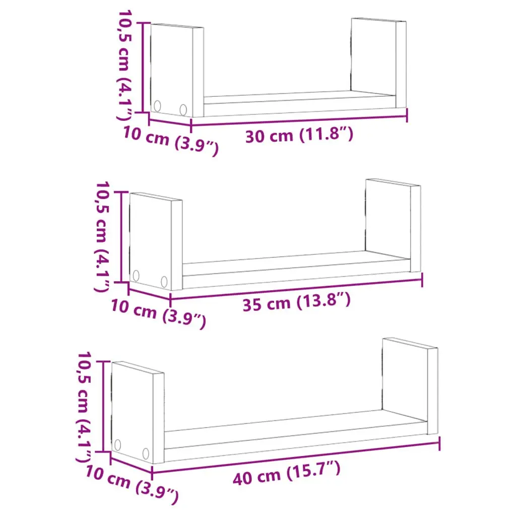 Wall Shelf Engineered Wood 3 Piece White Floating Display Storage Shelves