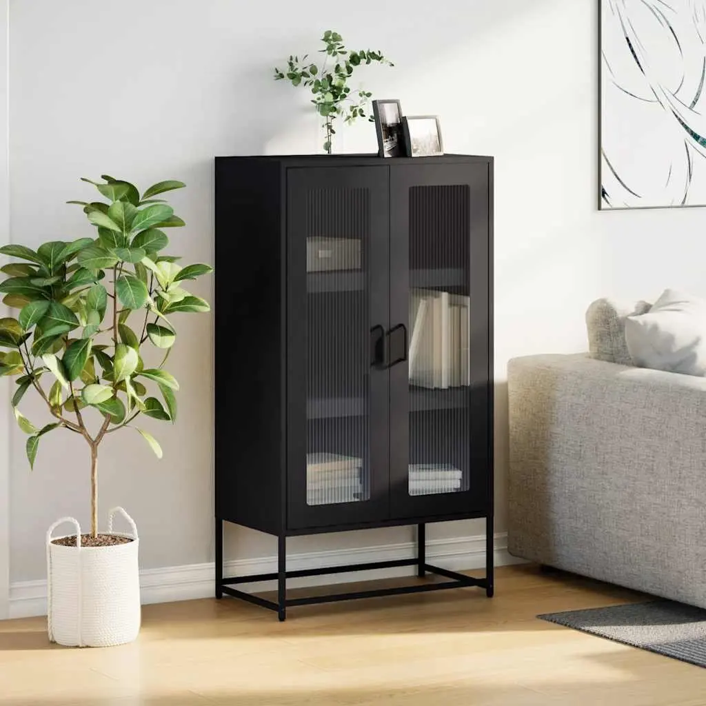 Highboard Storage Cabinet Cold Rolled Steel Black 68cm x 39cm x 123cm Dining Room Furniture Enclosed Storage Compartment