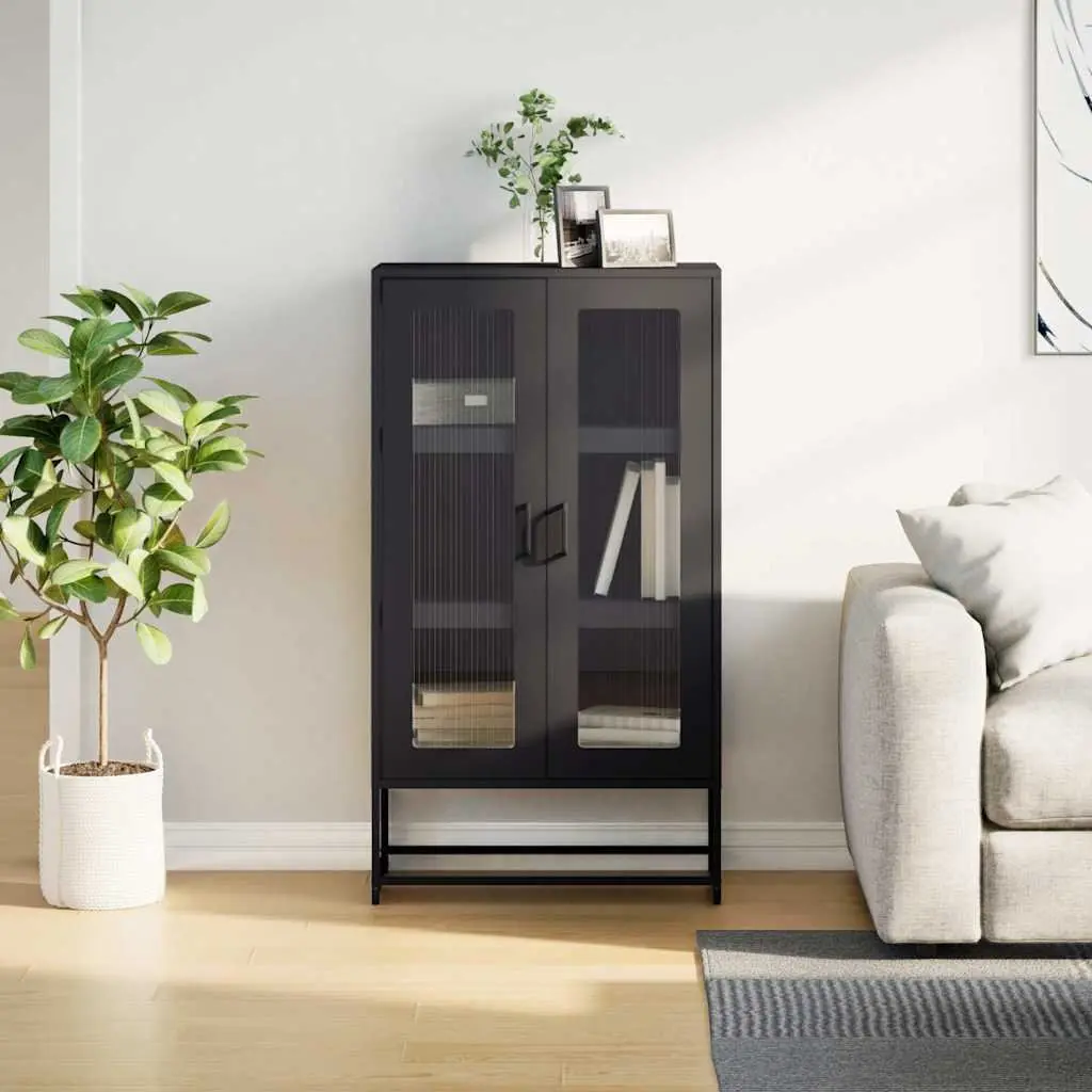 Highboard Storage Cabinet Cold Rolled Steel Black 68cm x 39cm x 123cm Dining Room Furniture Enclosed Storage Compartment