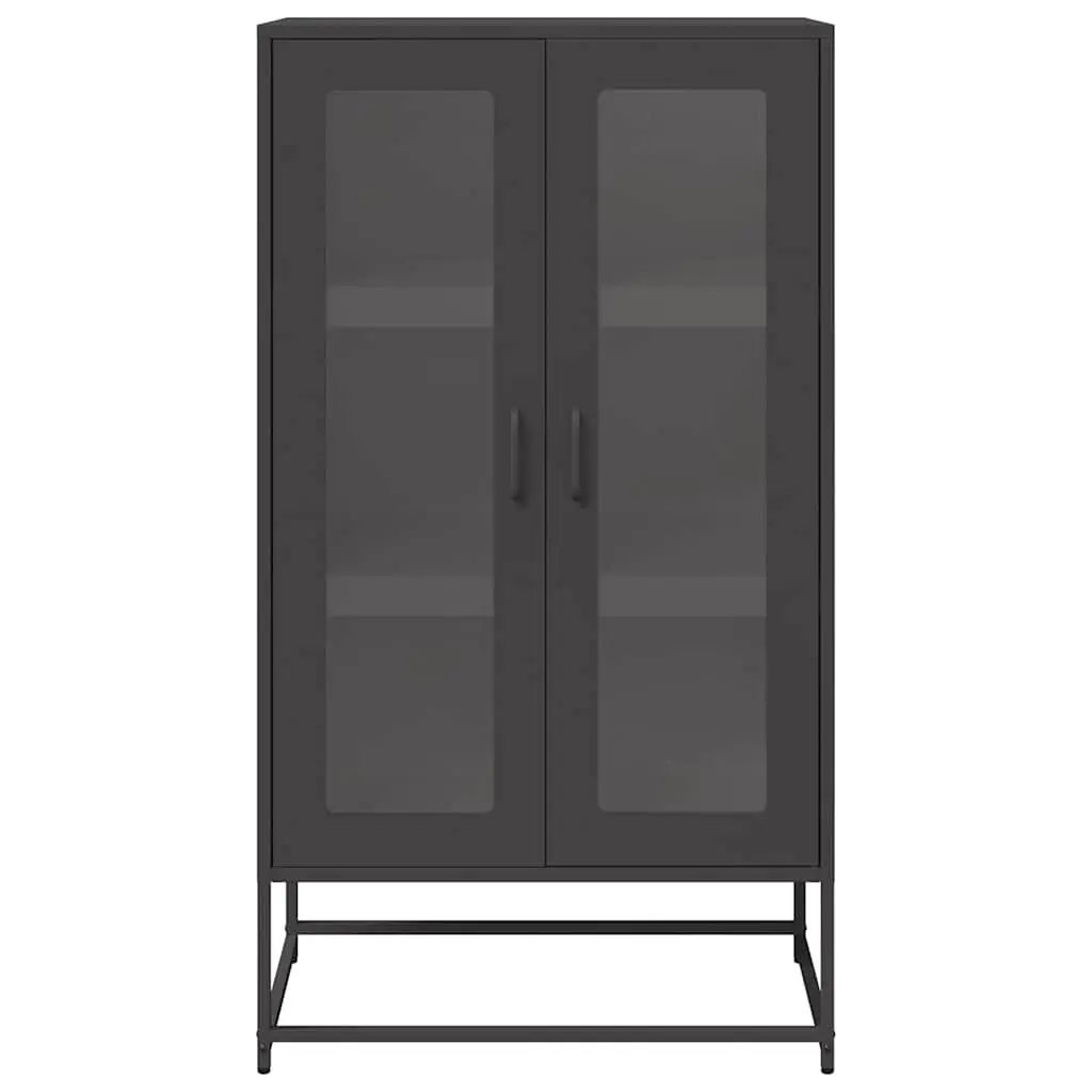 Highboard Storage Cabinet Cold Rolled Steel Black 68cm x 39cm x 123cm Dining Room Furniture Enclosed Storage Compartment
