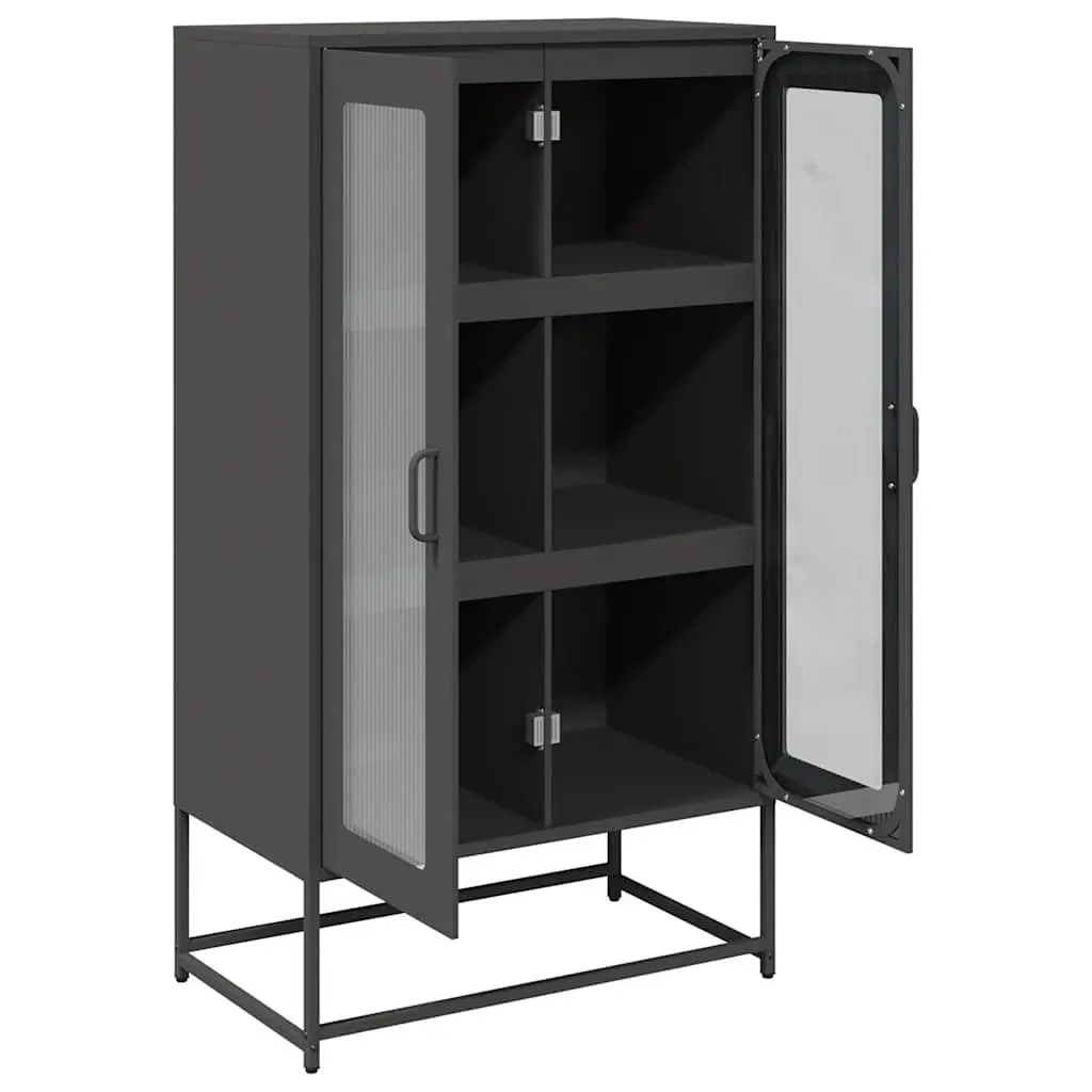 Highboard Storage Cabinet Cold Rolled Steel Black 68cm x 39cm x 123cm Dining Room Furniture Enclosed Storage Compartment