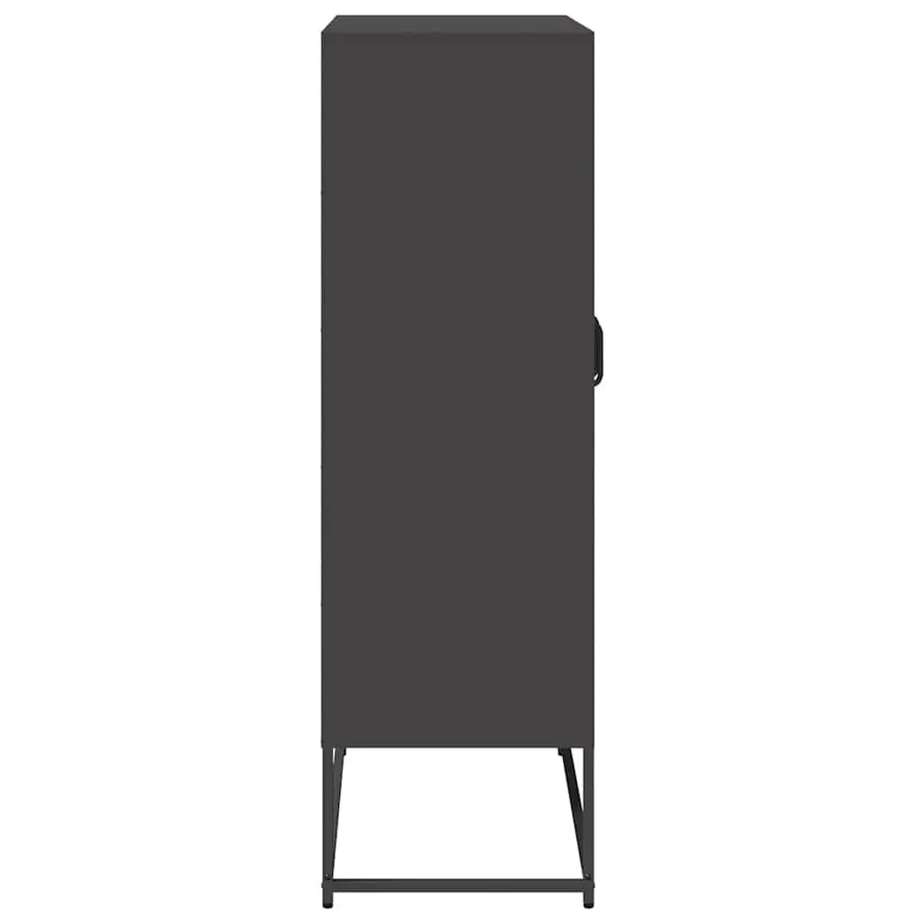 Highboard Storage Cabinet Cold Rolled Steel Black 68cm x 39cm x 123cm Dining Room Furniture Enclosed Storage Compartment