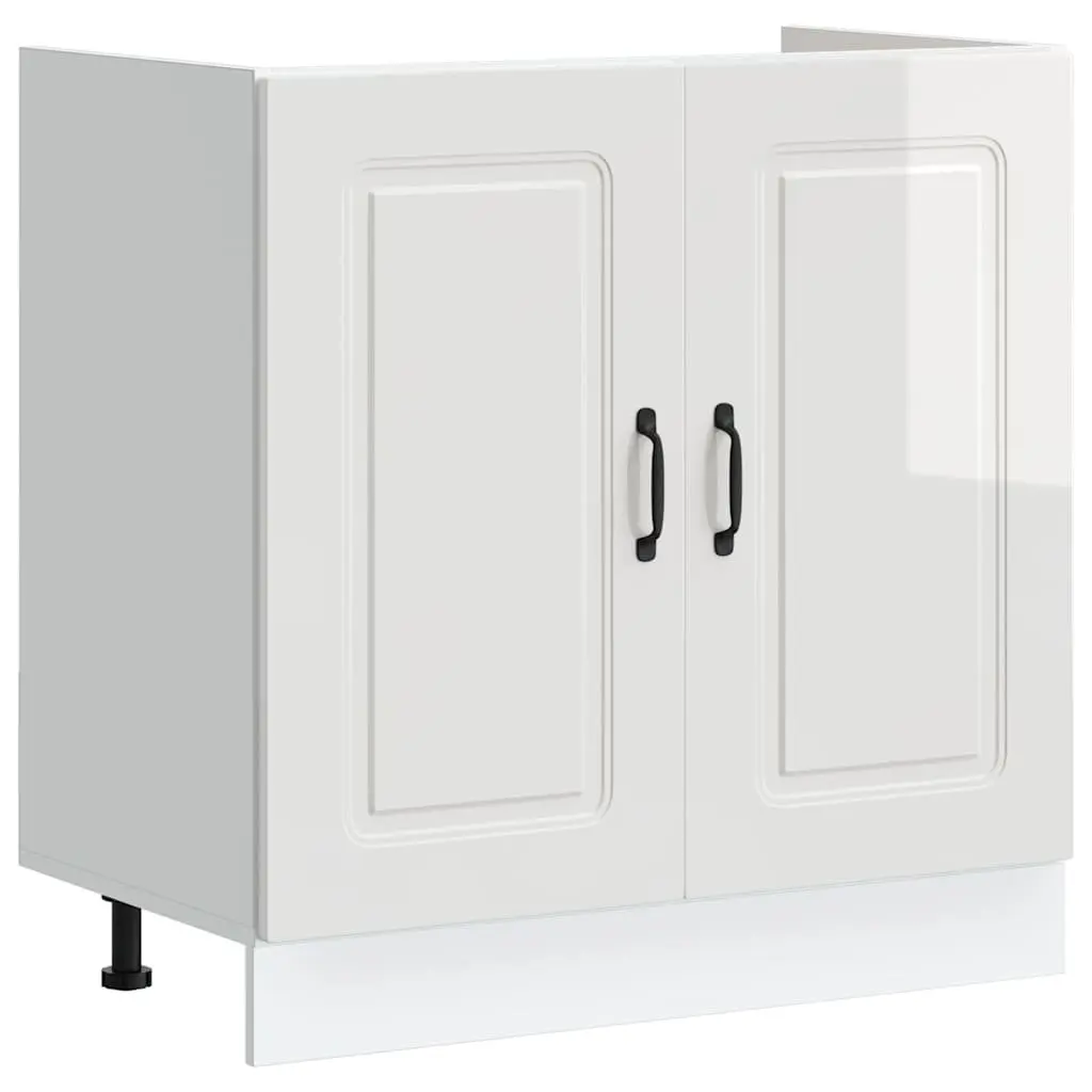 Sink Base Cabinet Engineered Wood High Gloss White 80cm Wide 46cm Deep 81.5cm High