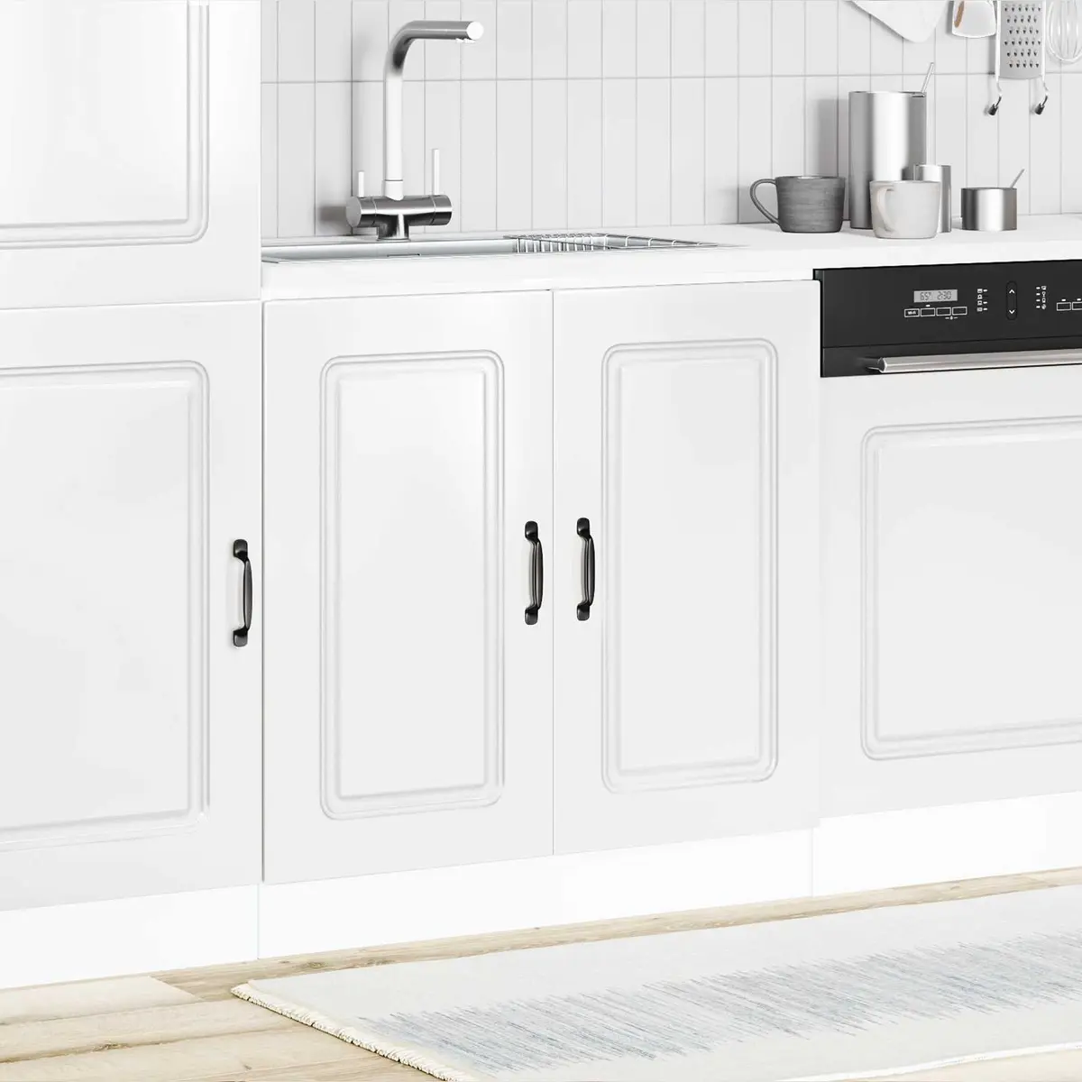 Sink Base Cabinet Engineered Wood High Gloss White 80cm Wide 46cm Deep 81.5cm High