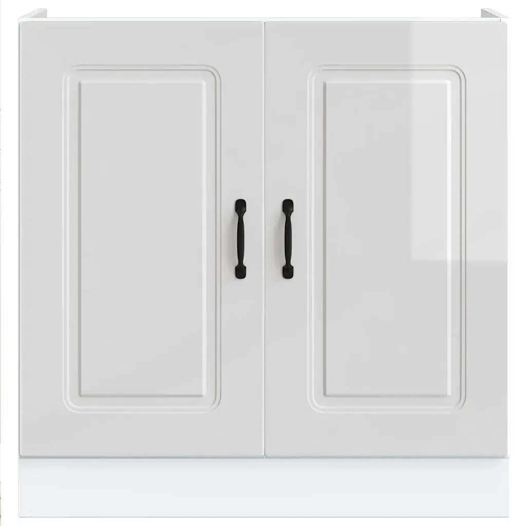 Sink Base Cabinet Engineered Wood High Gloss White 80cm Wide 46cm Deep 81.5cm High