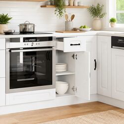 Kitchen Base Cabinet White Engineered Wood Storage Cupboard Adjustable Feet
