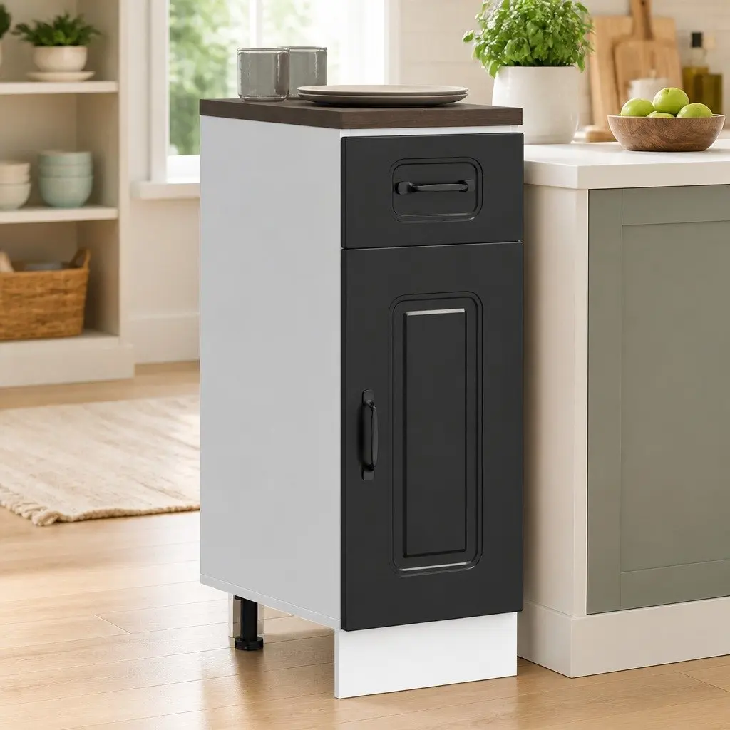 Kitchen Base Cabinet Engineered Wood Black Adjustable Feet Door
