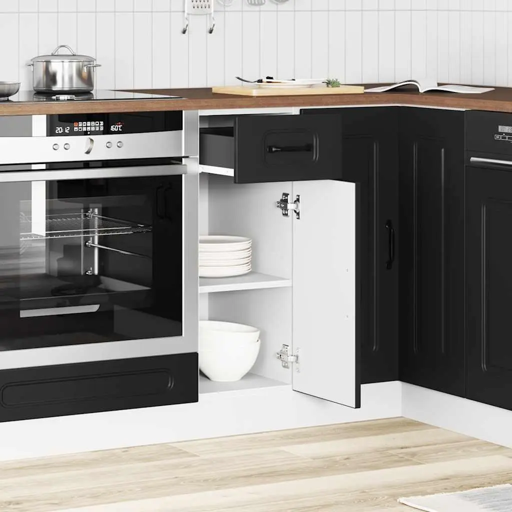 Kitchen Base Cabinet Engineered Wood Black Adjustable Feet Door