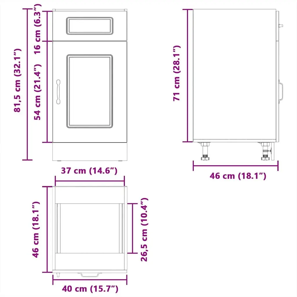 Kitchen Base Cabinet White Storage Unit Engineered Wood Adjustable Feet Door