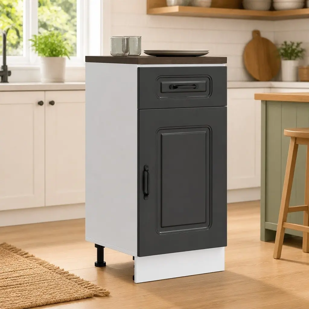 Engineered Wood Storage Cabinet Black Kitchen Base Unit with Concealed Doors