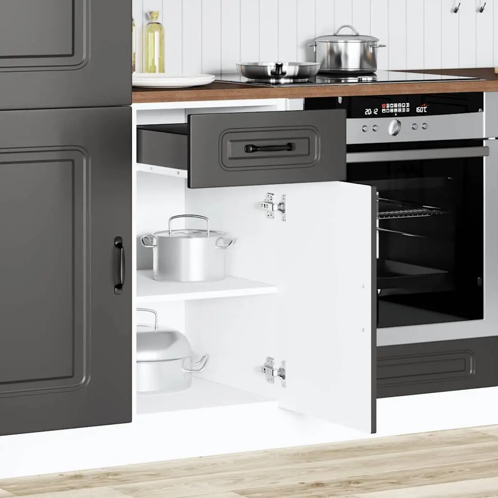 Engineered Wood Storage Cabinet Black Kitchen Base Unit with Concealed Doors