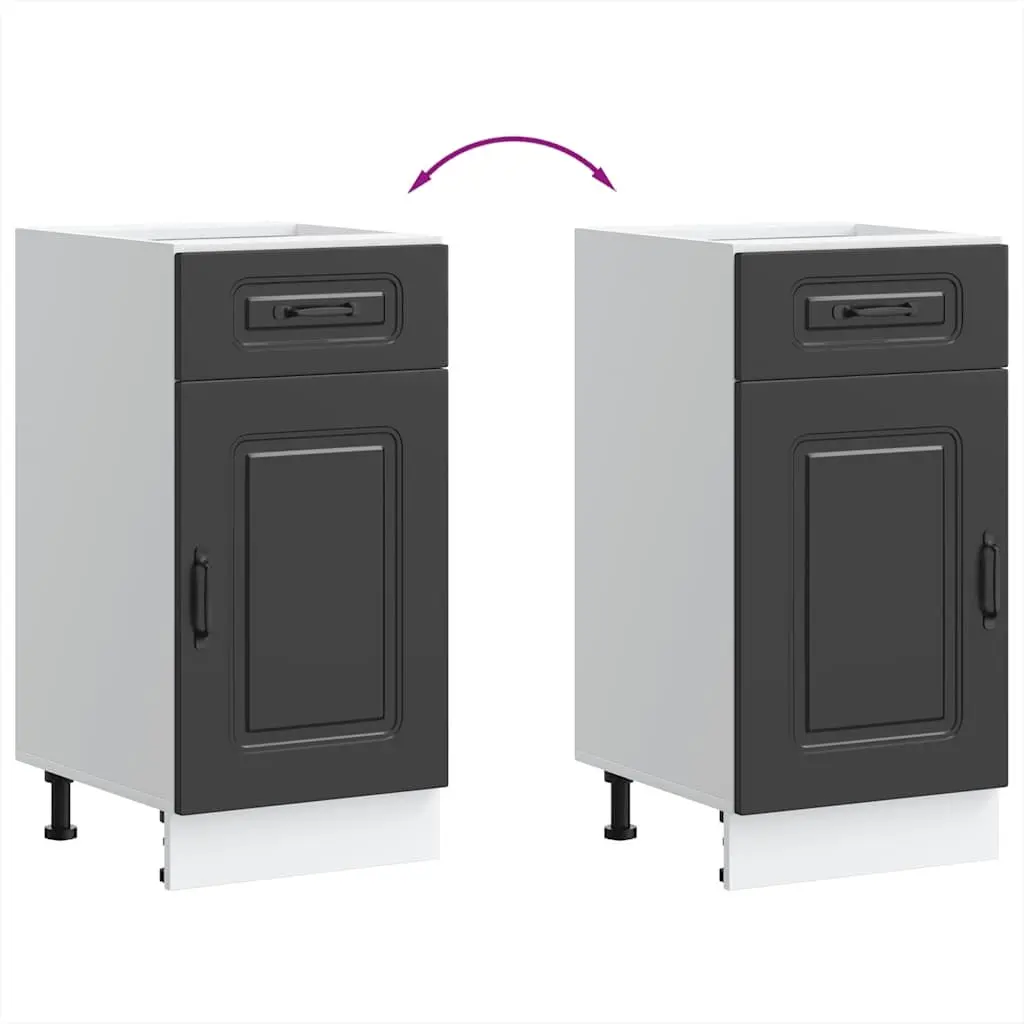 Engineered Wood Storage Cabinet Black Kitchen Base Unit with Concealed Doors