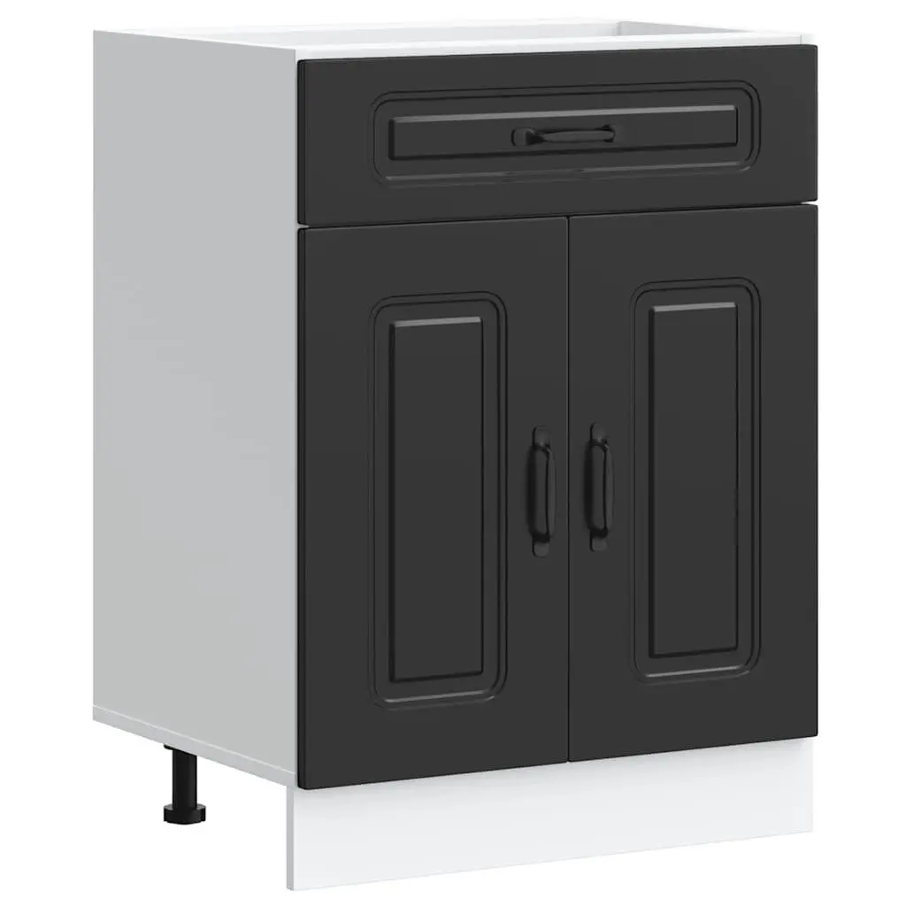 Kitchen Base Cabinet Black Engineered Wood Storage Cupboard Adjustable Feet