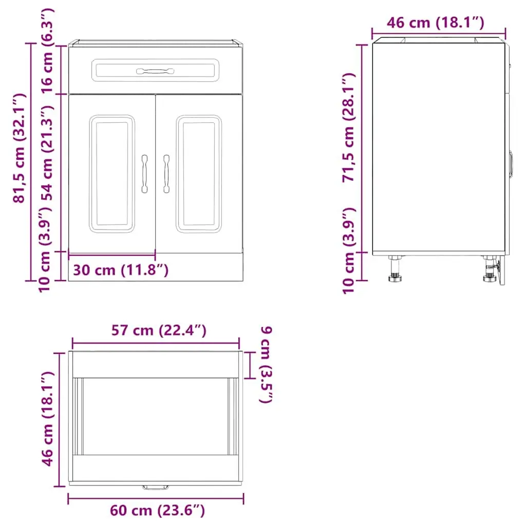 Kitchen Base Cabinet White High Gloss Engineered Wood Storage Cupboard Door