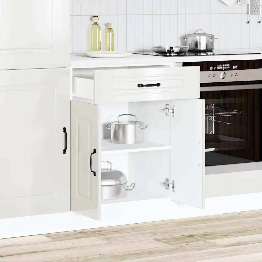 Kitchen Base Cabinet White High Gloss Engineered Wood Storage Cupboard Door