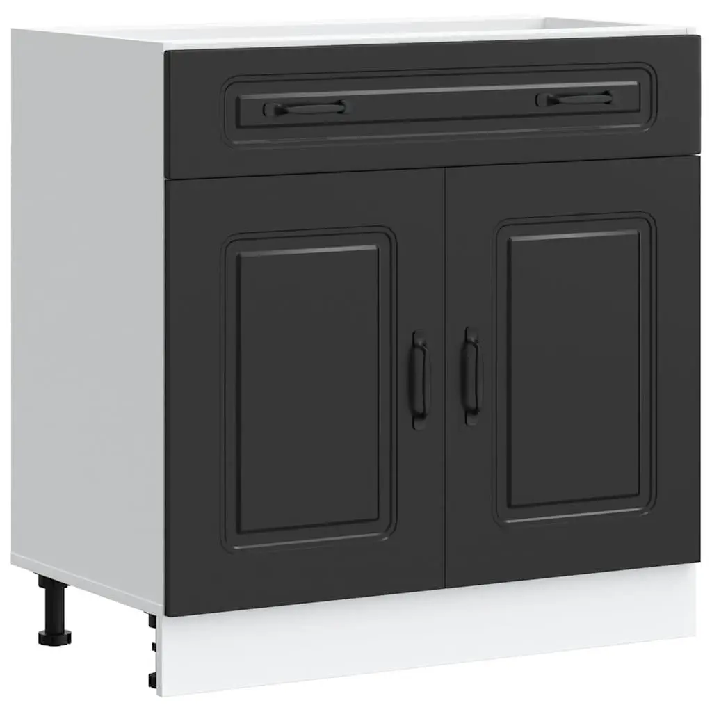 Black Kitchen Cabinet Engineered Wood Base Cupboard with Adjustable Feet for Organizing Kitchen Storage