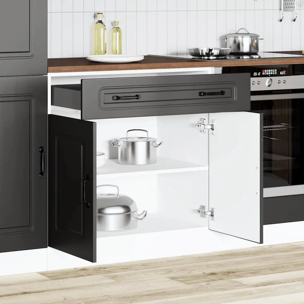 Black Kitchen Cabinet Engineered Wood Base Cupboard with Adjustable Feet for Organizing Kitchen Storage