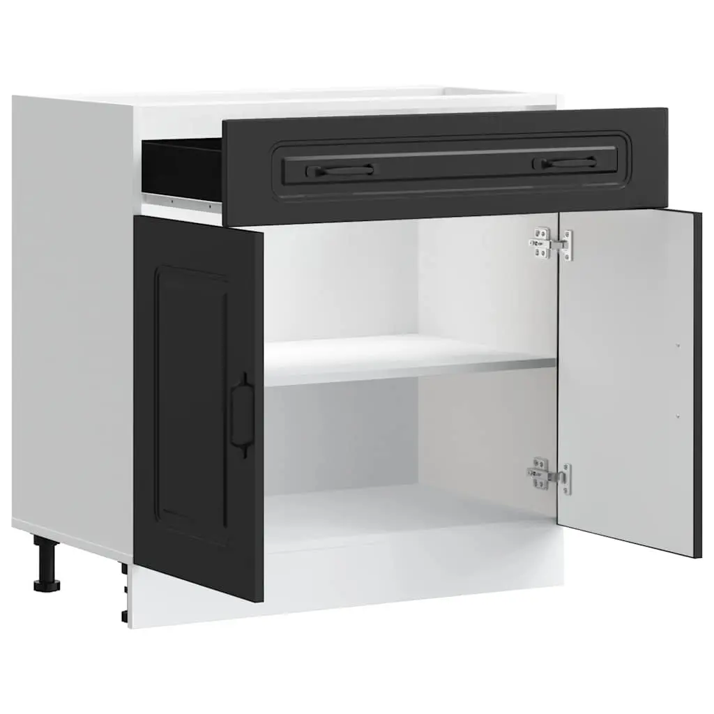 Black Kitchen Cabinet Engineered Wood Base Cupboard with Adjustable Feet for Organizing Kitchen Storage