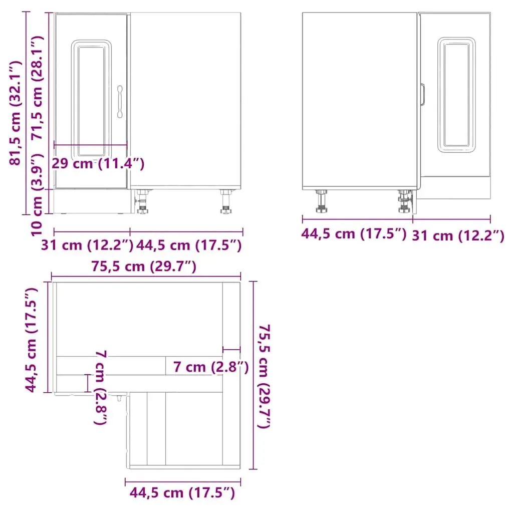 Kitchen Corner Base Cabinet Black Engineered Wood Storage Cupboard Furniture