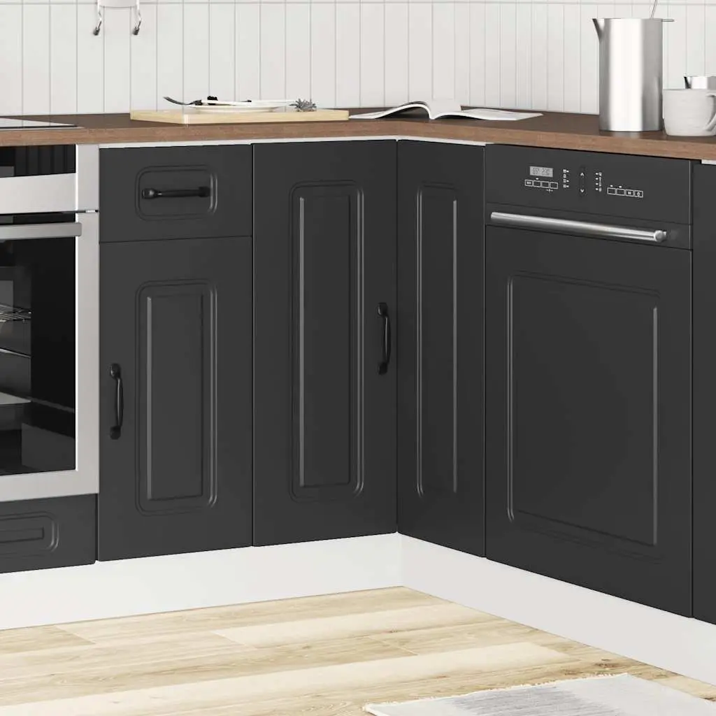 Kitchen Corner Base Cabinet Black Engineered Wood Storage Cupboard Furniture