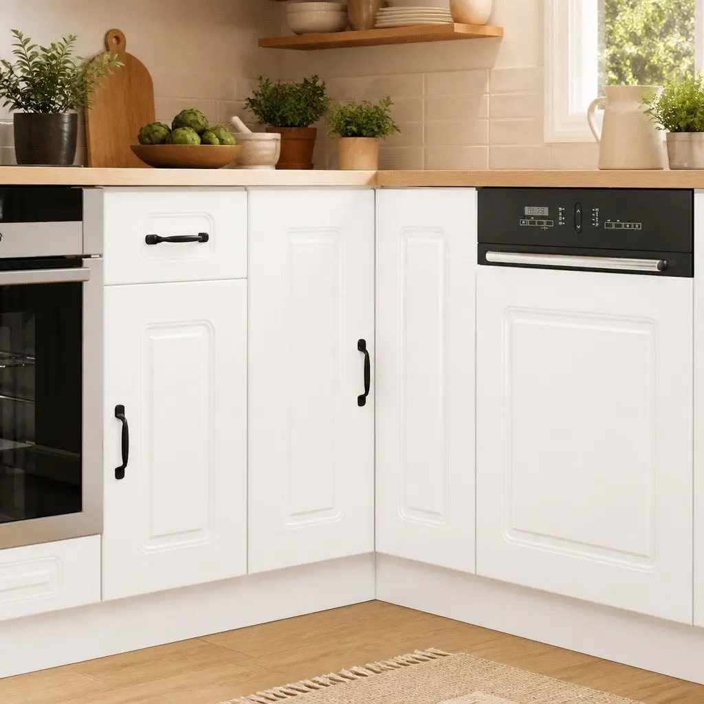 Kitchen Corner Base Cabinet Engineered Wood White High Gloss