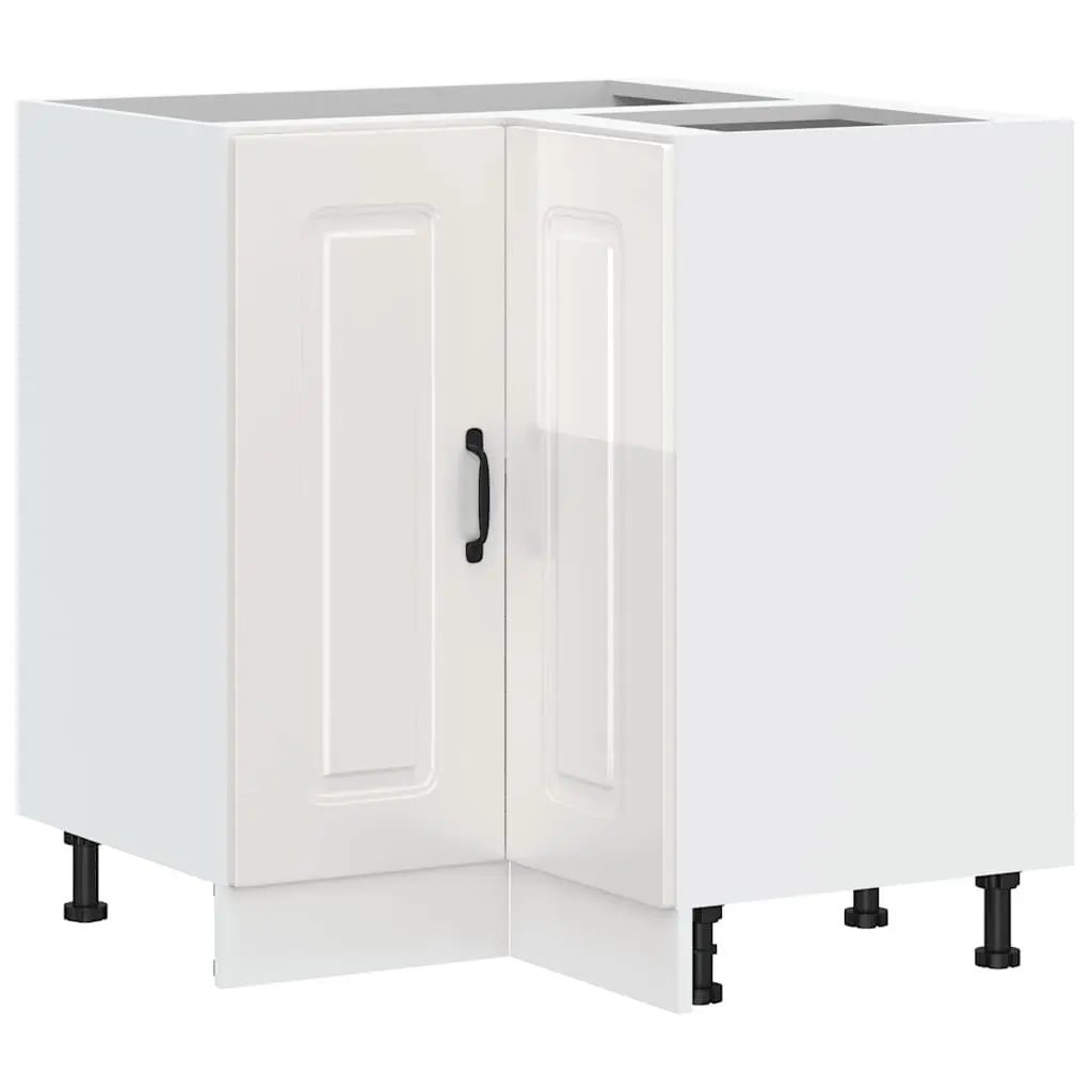 Kitchen Corner Base Cabinet Engineered Wood White High Gloss