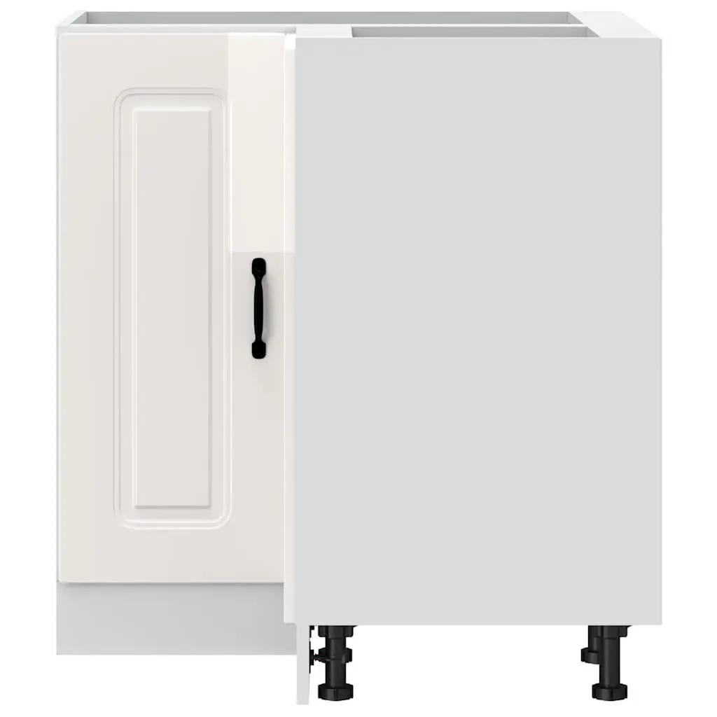 Kitchen Corner Base Cabinet Engineered Wood White High Gloss
