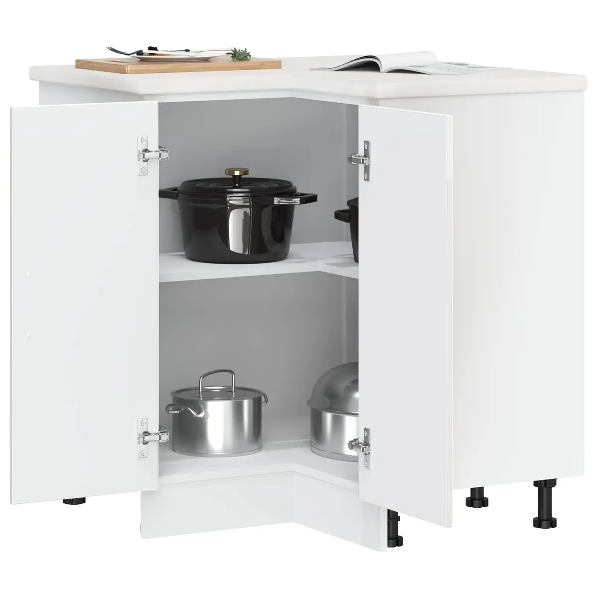 Kitchen Corner Base Cabinet Engineered Wood White High Gloss