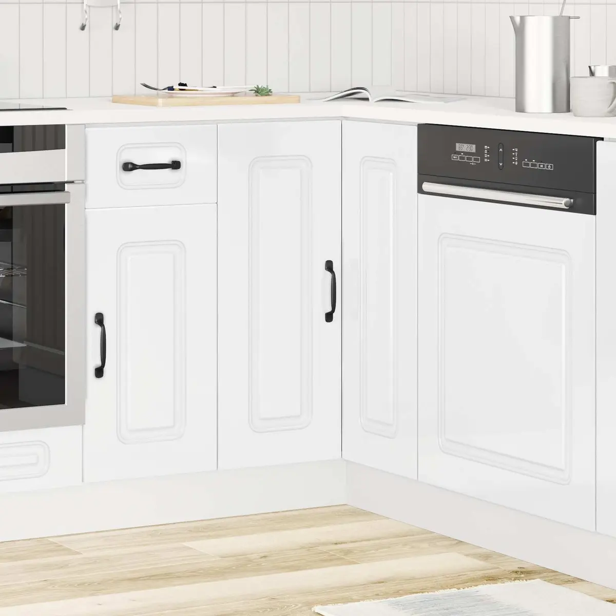 Kitchen Corner Base Cabinet Engineered Wood White High Gloss