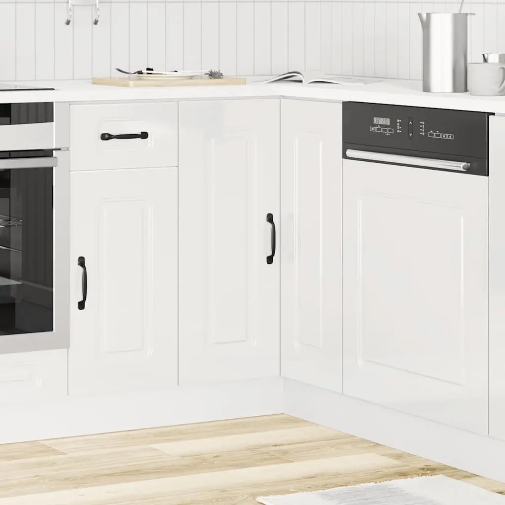 Kitchen Corner Base Cabinet Engineered Wood White High Gloss