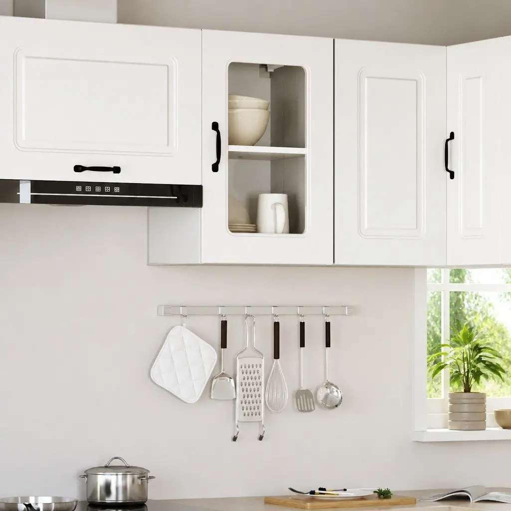 Kitchen Wall Cabinet Engineered Wood White Glass Door Storage Organizer