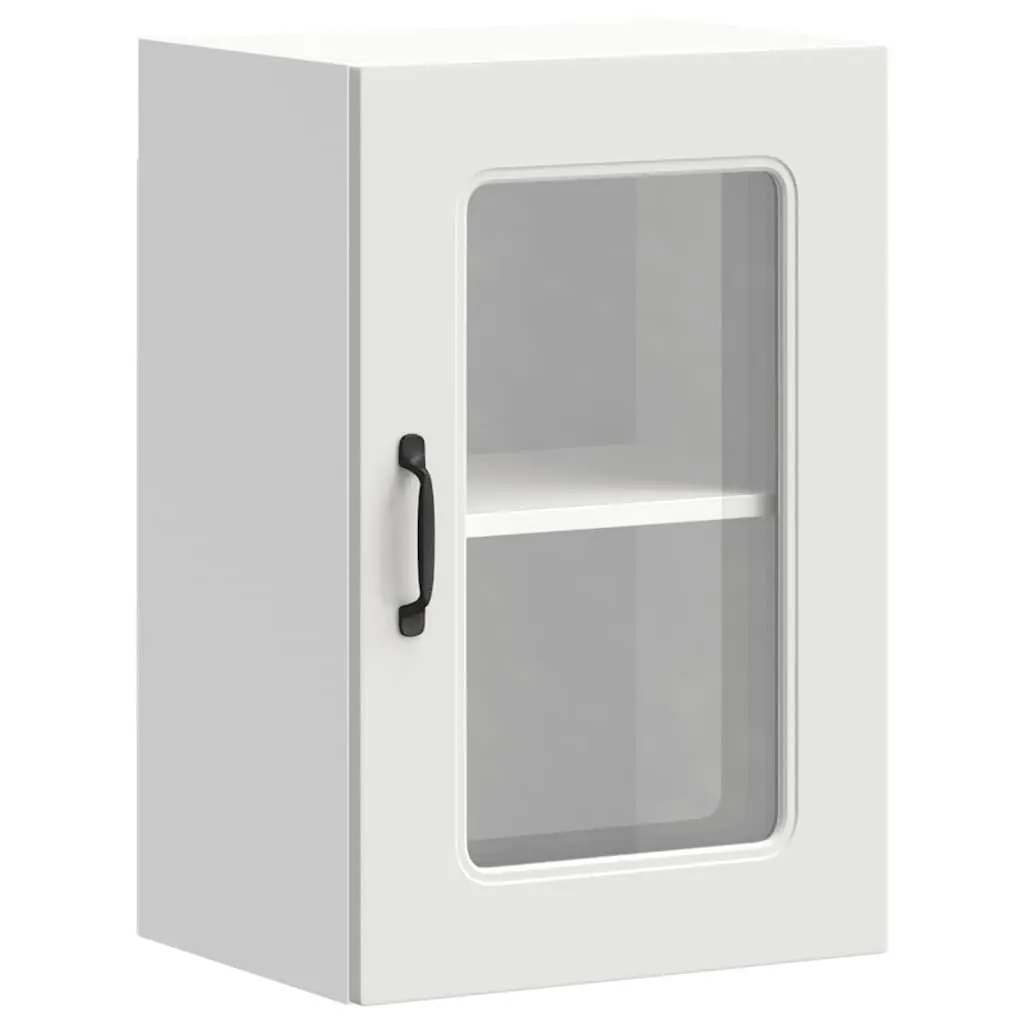 Kitchen Wall Cabinet Engineered Wood White Glass Door Storage Organizer