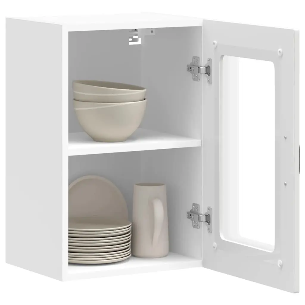 Kitchen Wall Cabinet Engineered Wood White Glass Door Storage Organizer