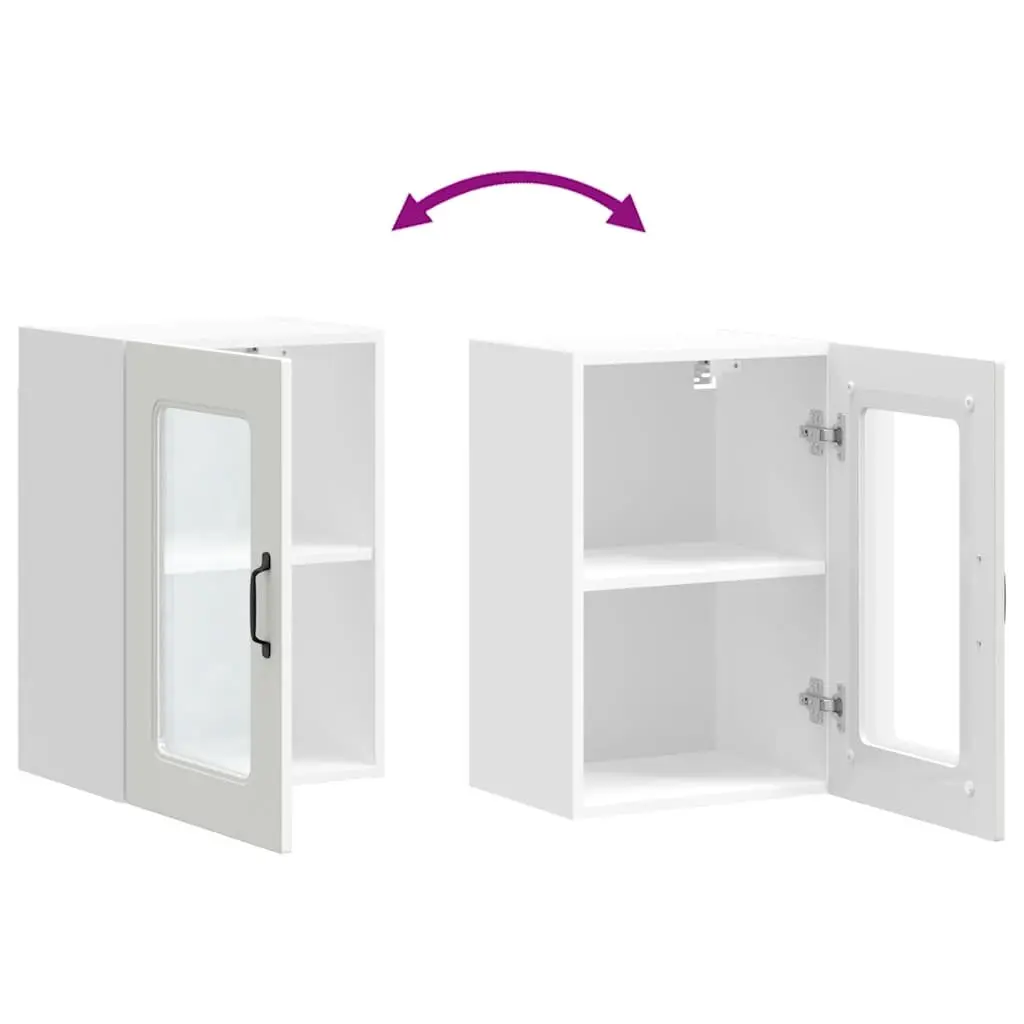 Kitchen Wall Cabinet Engineered Wood White Glass Door Storage Organizer