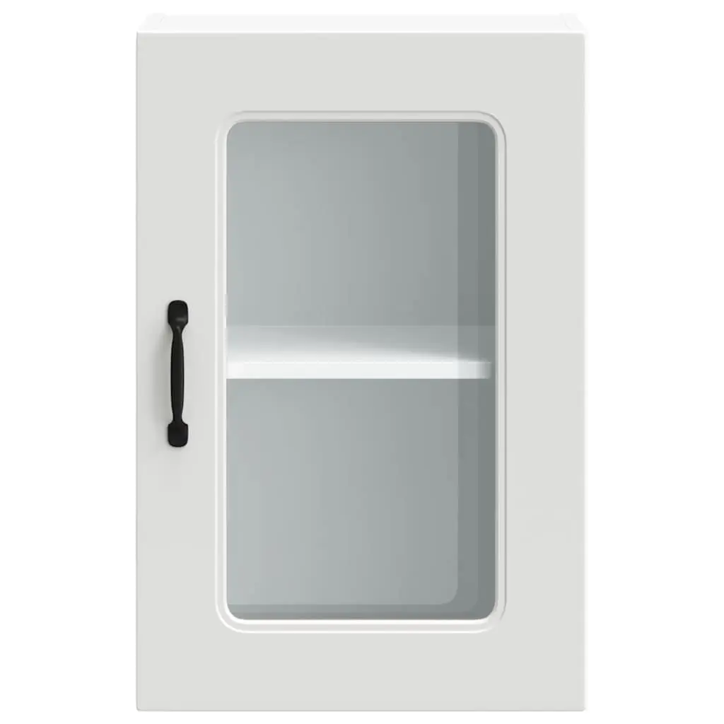 Kitchen Wall Cabinet Engineered Wood White Glass Door Storage Organizer