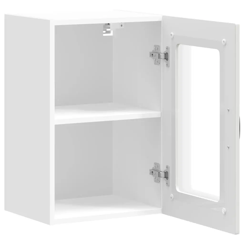 Kitchen Wall Cabinet Engineered Wood White Glass Door Storage Organizer