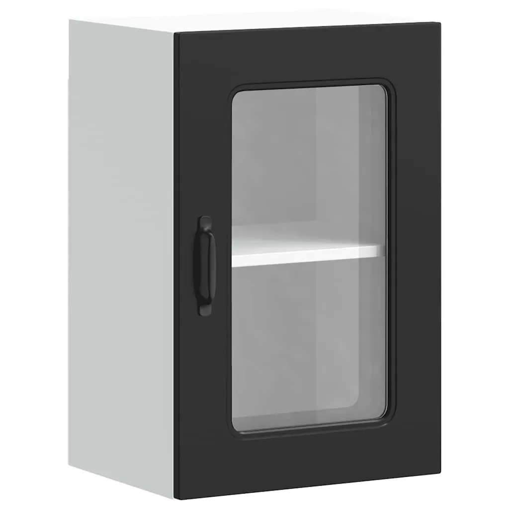 Kitchen Wall Cabinet Engineered Wood Glass Door Black