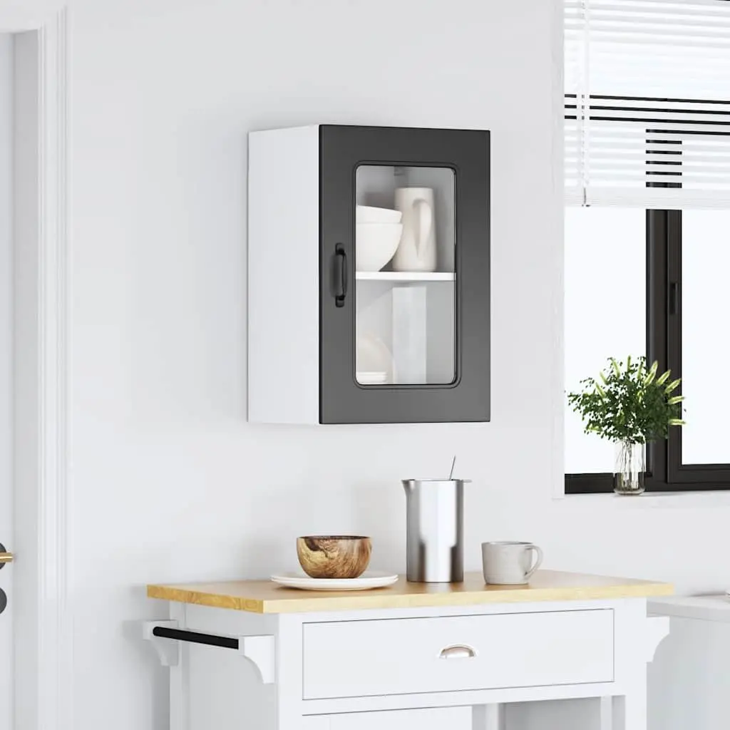 Kitchen Wall Cabinet Engineered Wood Glass Door Black