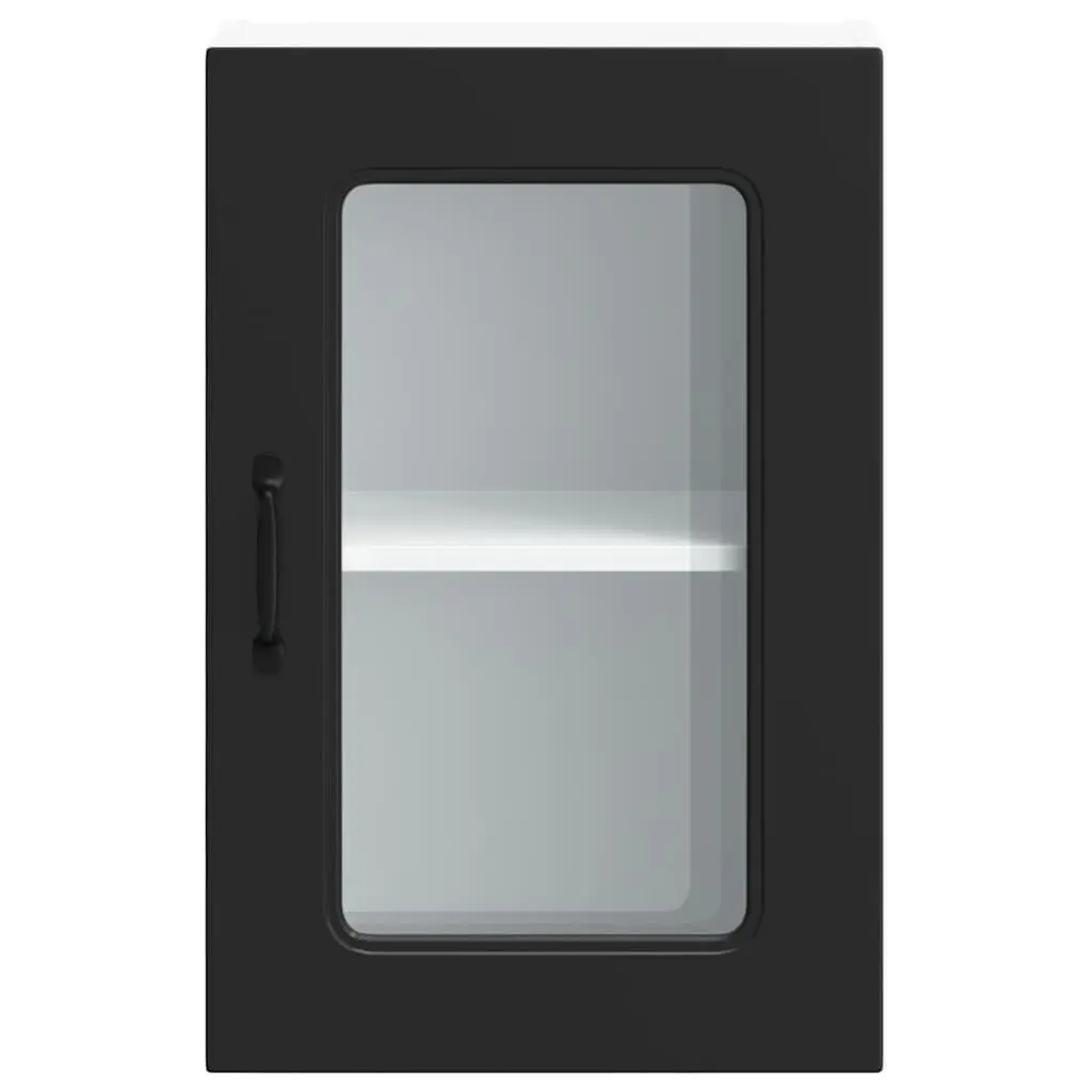 Kitchen Wall Cabinet Engineered Wood Glass Door Black