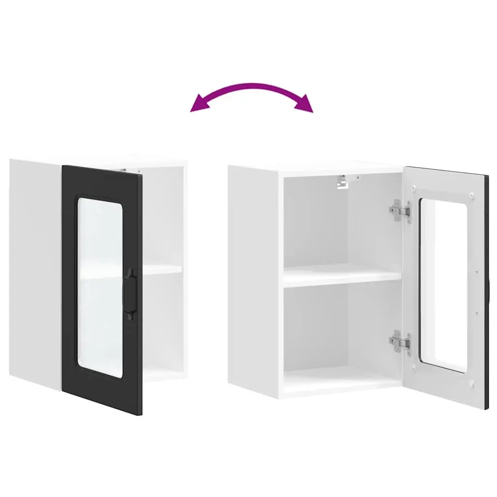 Kitchen Wall Cabinet Engineered Wood Glass Door Black
