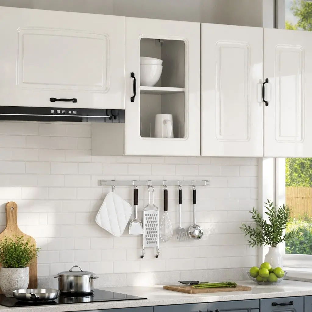 Wall Mounted Cabinet Engineered Wood Glass Door High Gloss White Storage