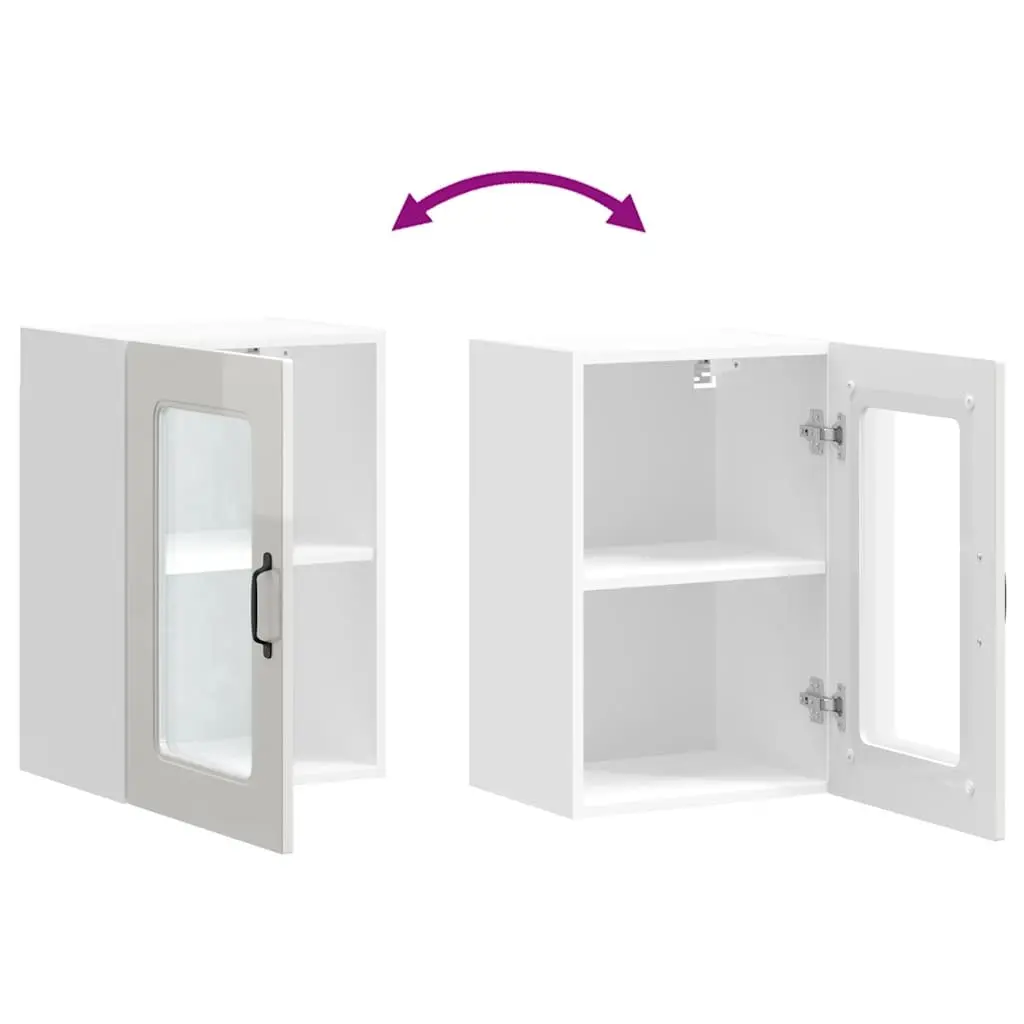 Wall Mounted Cabinet Engineered Wood Glass Door High Gloss White Storage