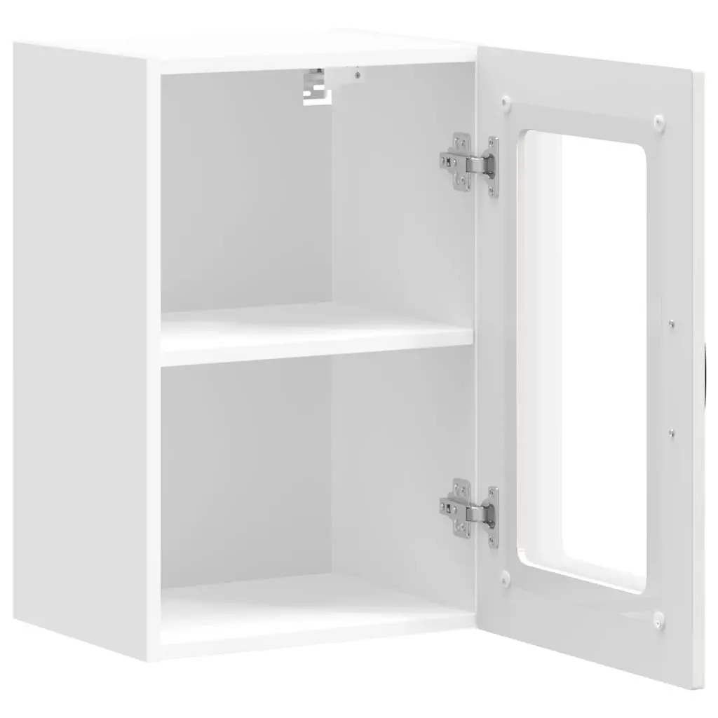 Wall Mounted Cabinet Engineered Wood Glass Door High Gloss White Storage