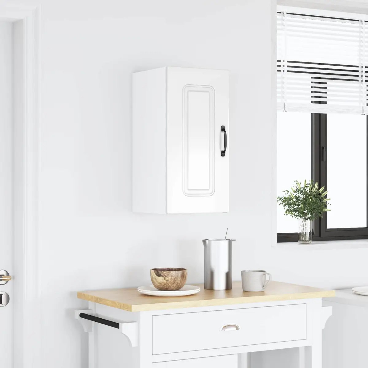 Kitchen Cabinet Engineered Wood White High Gloss Wall Storage Cupboard