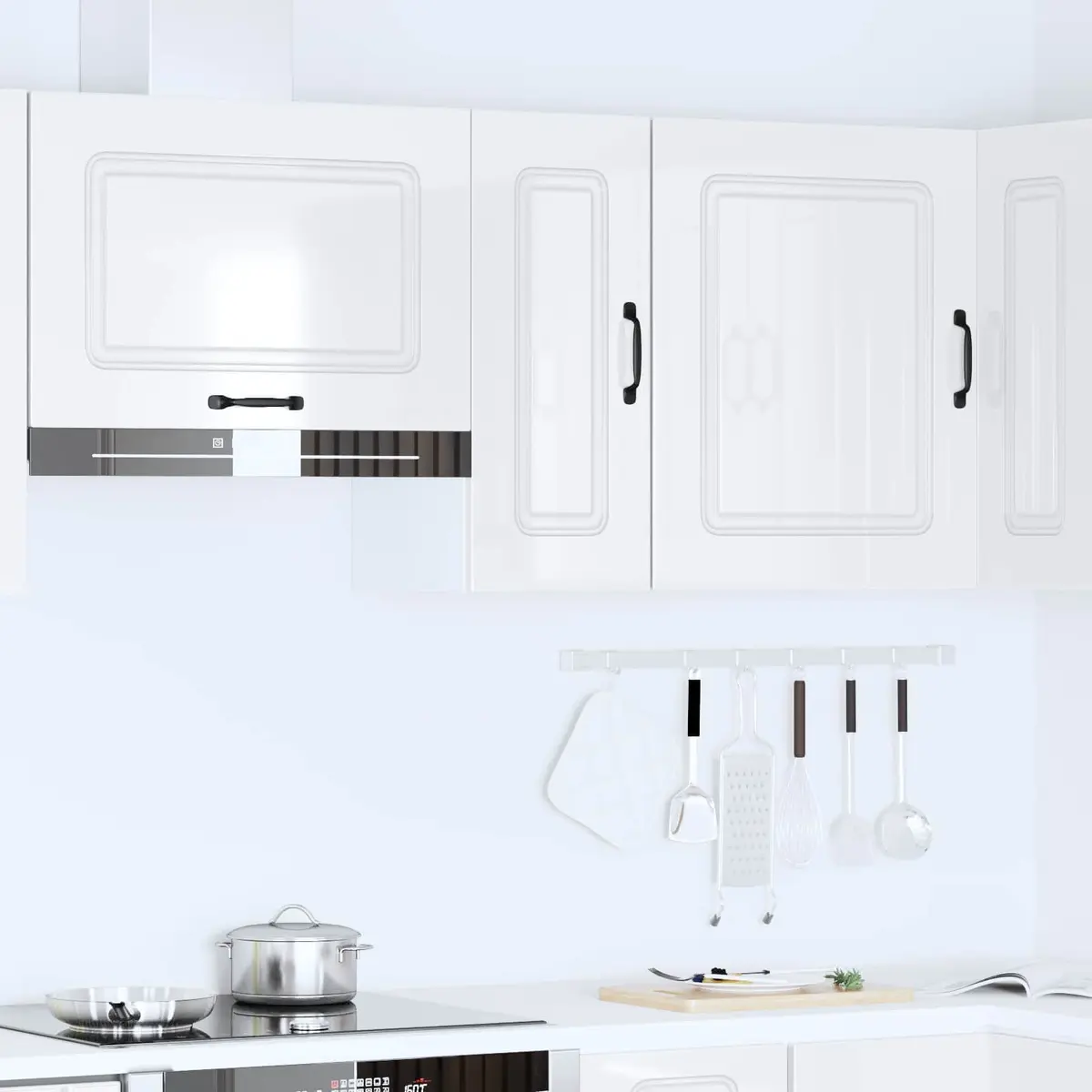 Kitchen Cabinet Engineered Wood White High Gloss Wall Storage Cupboard